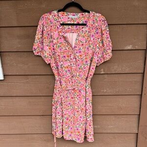 Daniel Rainn Pink Floral Wrap Midi Dress